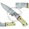 ARMY STYLE DAMASCUS STEEL KNIFE - FULL TANG SHARP FUNCTIONAL  LEATHER HOLSTER